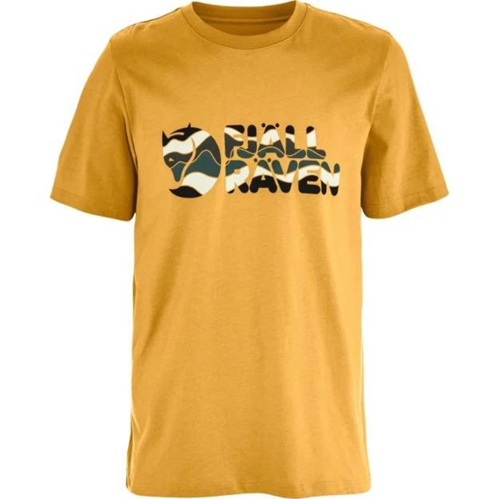 Fjallraven Multicolor Logo T-Shirt Mens M Ochre Relaxed Fit NWT Organic Cotton